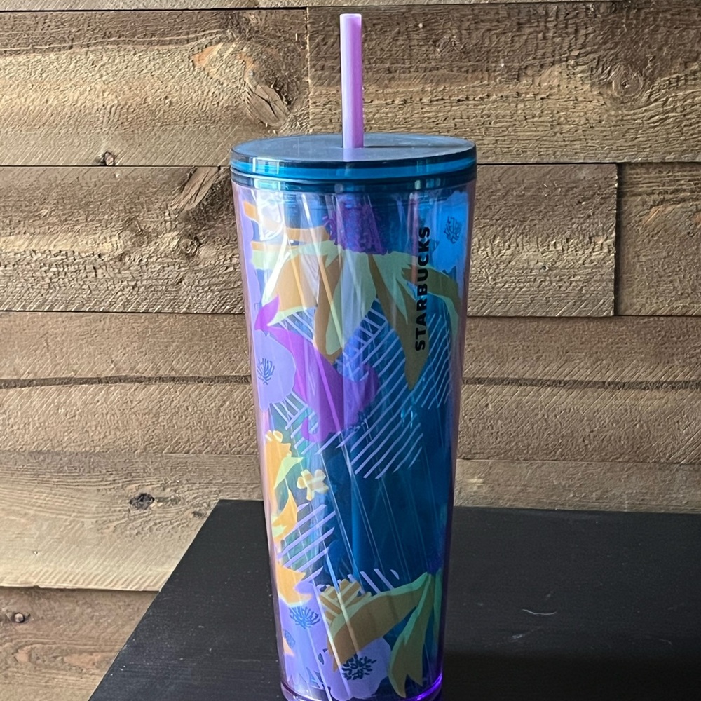 Starbucks Tropical Floral Tumbler with Blue and Purple